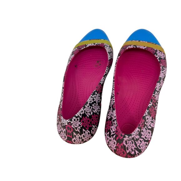 Crocs Mondo Roses Cap Toe Ballet Flats Artsy Y2K Floral Pink Blue Womens 9 - Picture 3 of 7